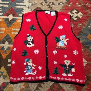 Festive‎ Red Knit Vest with Holiday Bears